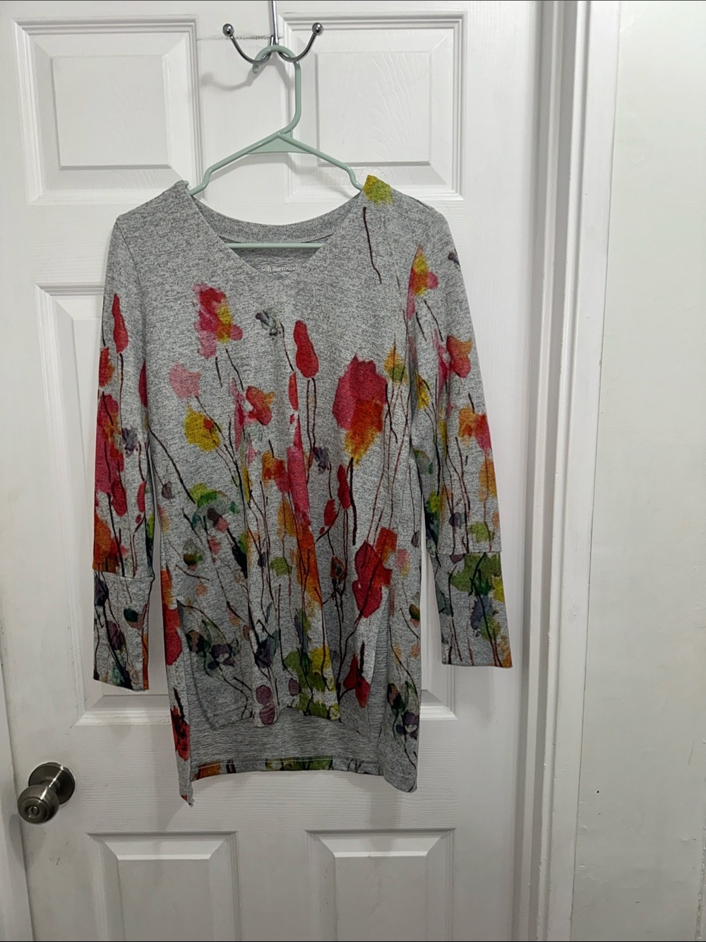 Soft Surroundings Heather Gray Poppy Field Watercolor Knit Top
